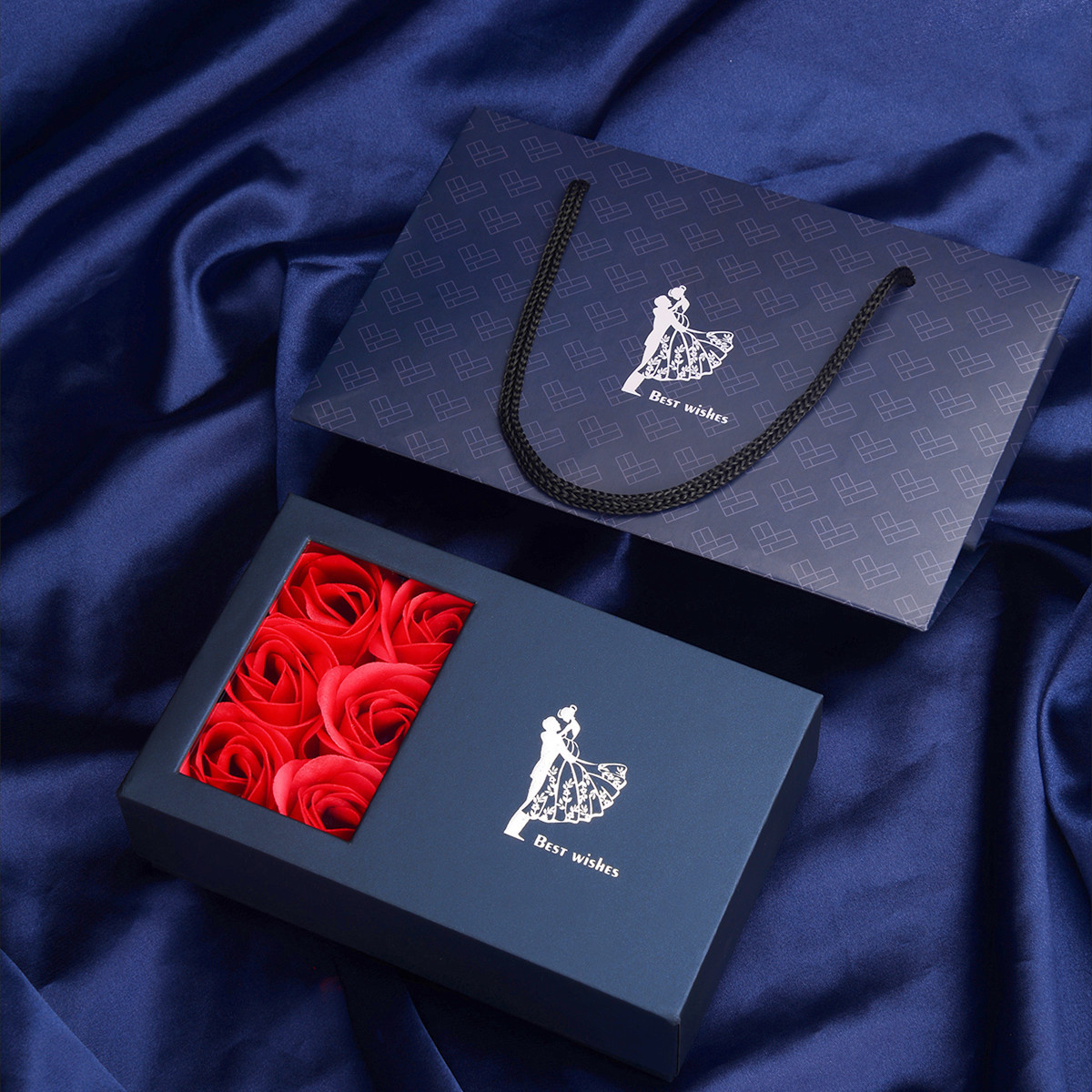 Rose Flower Gift Box with Ribbon Paper Bag