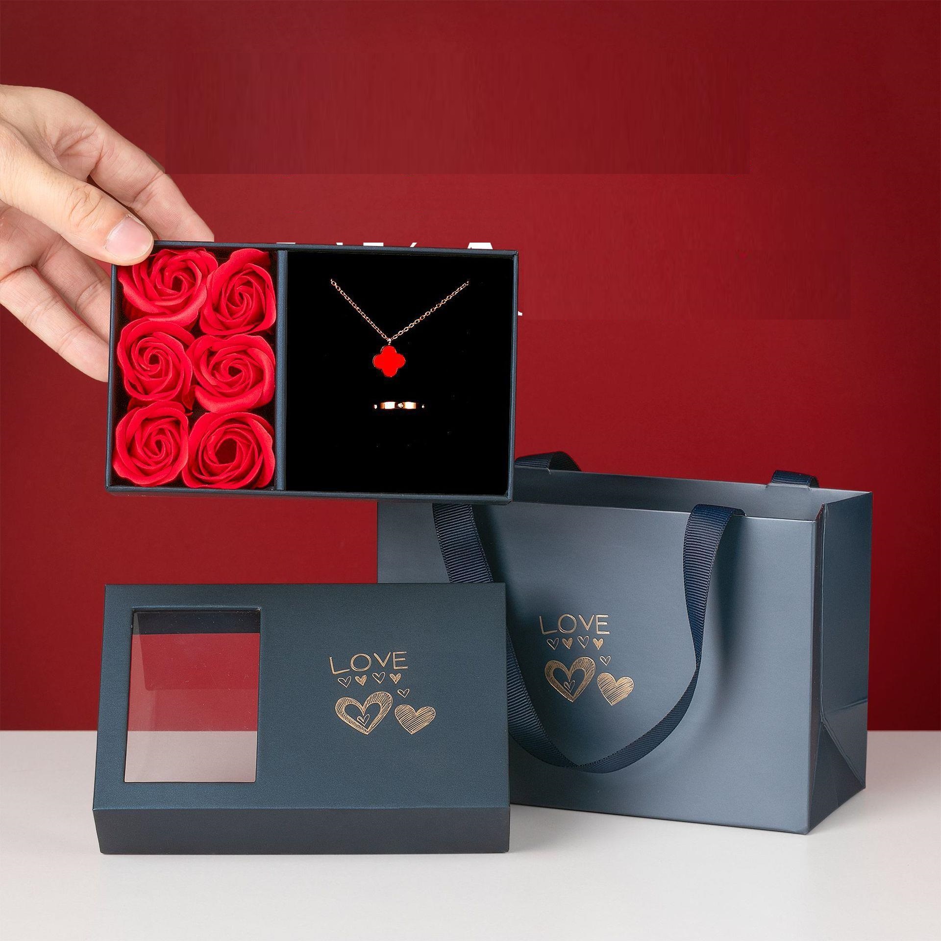 Rose Flower Gift Box with Ribbon Paper Bag